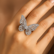 Elegant Silver-Plated Butterfly Ring with Zircon Detailing for Women & Girls